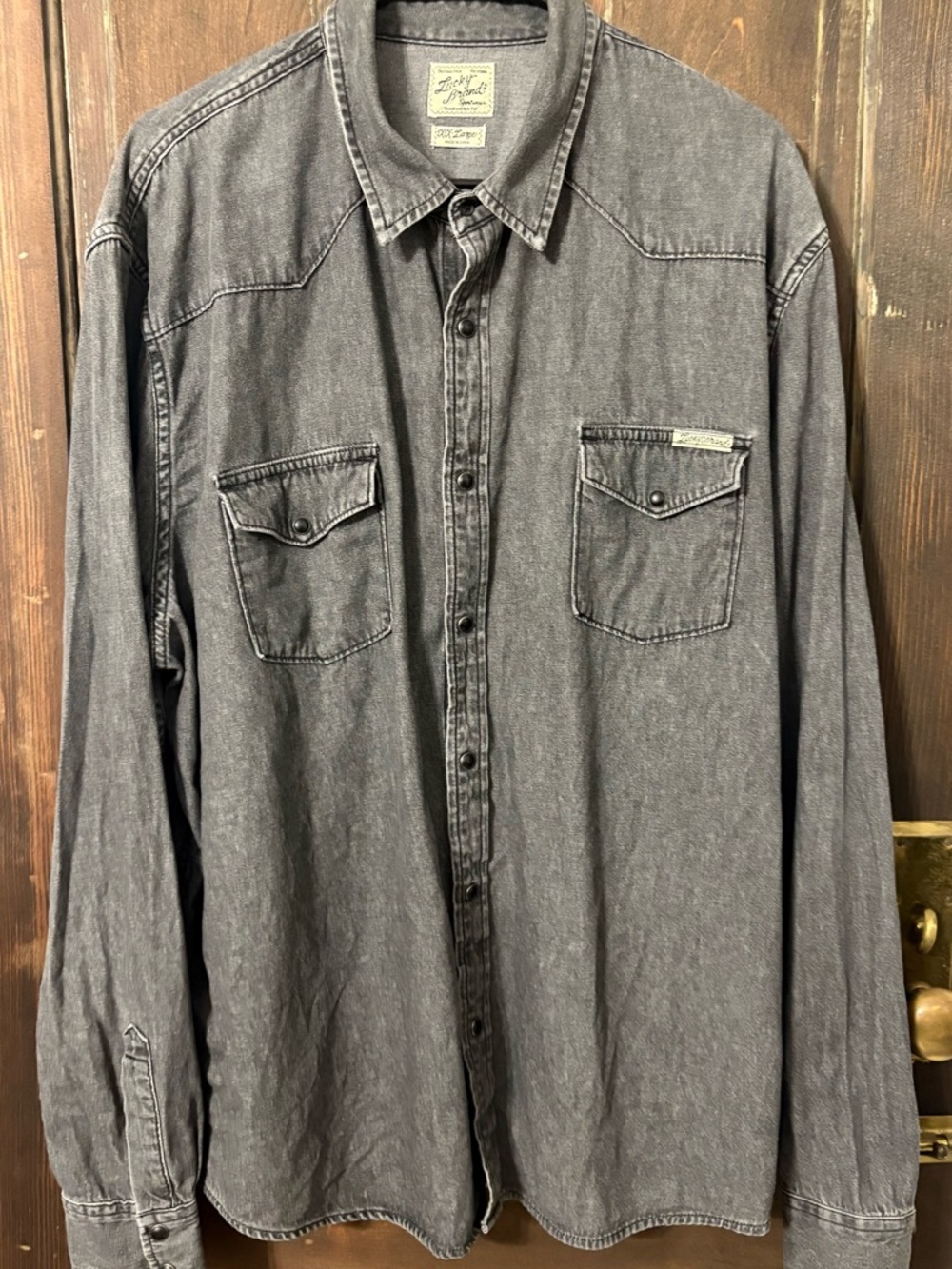 Lucky Brand Men's Western Denim Pearl Snap Shirt in Washed Dark Gray